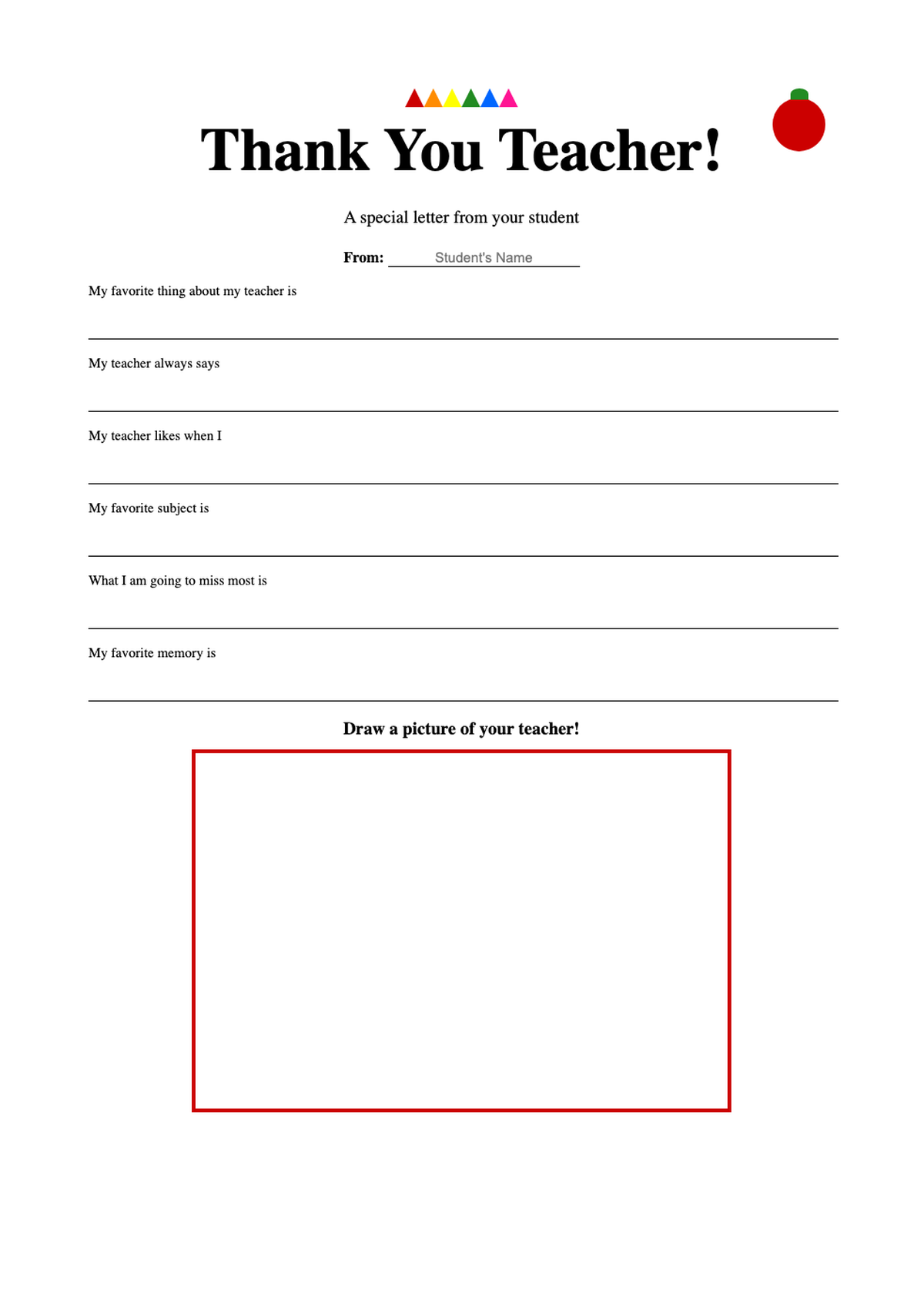 Colorful teacher appreciation thank you note with fill in blanks and apple graphic_variant_2